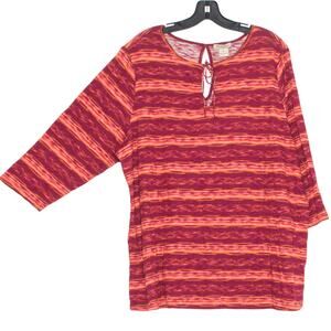NWT Lucky Brand Top 3/4 Sleeve Y2K Coastal Grandma Cottagecore Retro Boho Red 3X